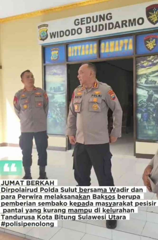 Surya Borneo News : Jumat Berkah Polairud Polda Sulut, Dirpolairud Bagikan Bantuan Langsung ke Warga