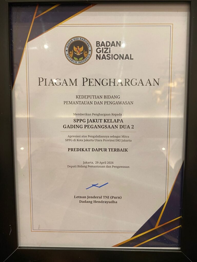 SPPG Jakut Kelapa Gading Pegangsaan Dua 2 Raih Predikat Dapur Terbaik dari Badan Gizi Nasional